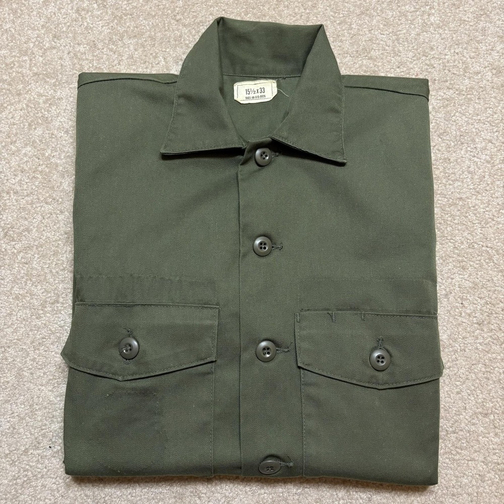 Vtg US Army OG-507 Shirt Mens Medium Green Short Sleeve 80s Selma Apparel 1982